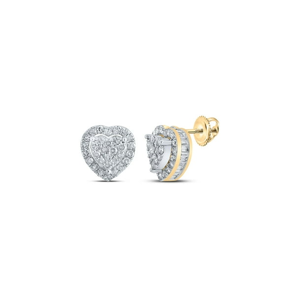 10k White Gold Round Diamond Heart Outline Screwback Earrings 1/8 Cttw 10k White Gold Round Diamond Heart Outline Screwback Earrings 1/8 Cttw
